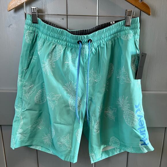 Men's Hurley Pineapple Swim Volley Short Tropical Design Mint Green Size M NEW - Picture 1 of 6